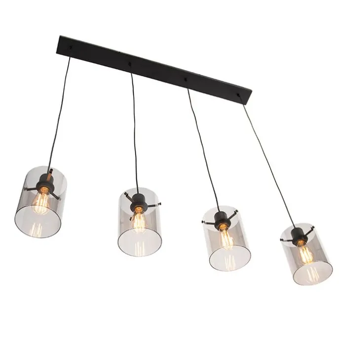 Design Hängelampe schwarz mit Rauchglas 4-Licht - Kuppel