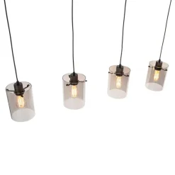 Design Hängelampe schwarz mit Rauchglas 4-Licht - Kuppel