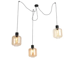 Design Hängelampe schwarz mit Braunglas 3-Licht 226 cm - Qara