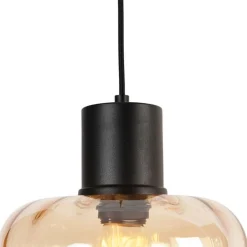 Design Hängelampe schwarz mit Braunglas 3-Licht 226 cm - Qara