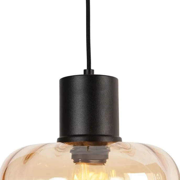 Design Hängelampe schwarz mit Braunglas 3-Licht 226 cm - Qara