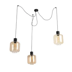 Design Hängelampe schwarz mit Braunglas 3-Licht 226 cm - Qara