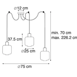 Design Hängelampe schwarz mit Braunglas 3-Licht 226 cm - Qara