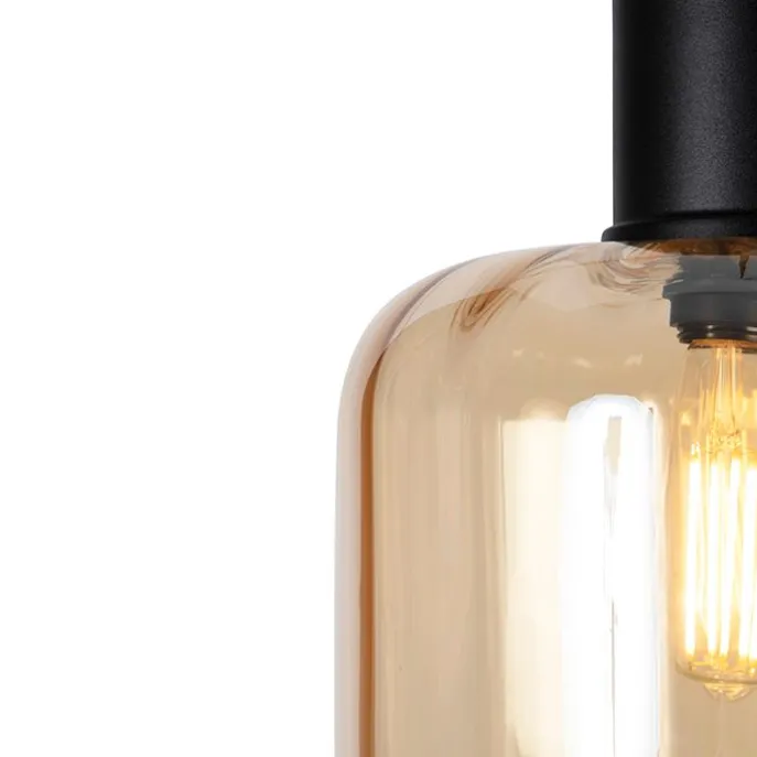 Design Hängelampe schwarz mit Braunglas 3-Licht 226 cm - Qara