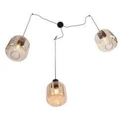 Design Hängelampe schwarz mit Braunglas 3-Licht 226 cm - Qara