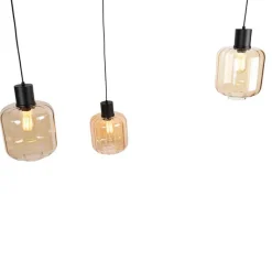 Design Hängelampe schwarz mit Braunglas 3-Licht 226 cm - Qara