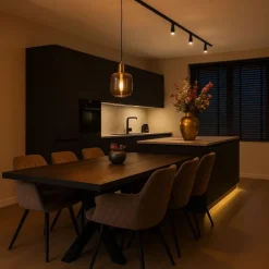 Design Hängelampe schwarz mit Gold mit Rauchglas - Zuzanna