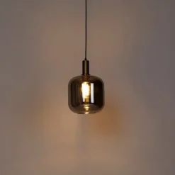 Design Hängelampe schwarz mit Gold mit Rauchglas - Zuzanna