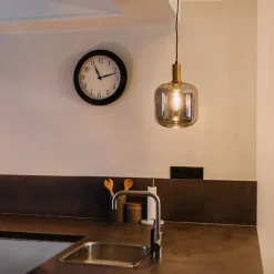 Design Hängelampe schwarz mit Gold mit Rauchglas - Zuzanna