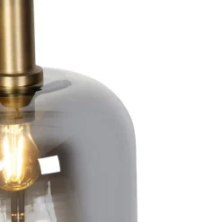 Design Hängelampe schwarz mit Gold mit Rauchglas - Zuzanna