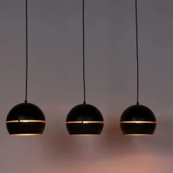Design Hängelampe schwarz mit goldenem Interieur 3 Leuchten - Buell