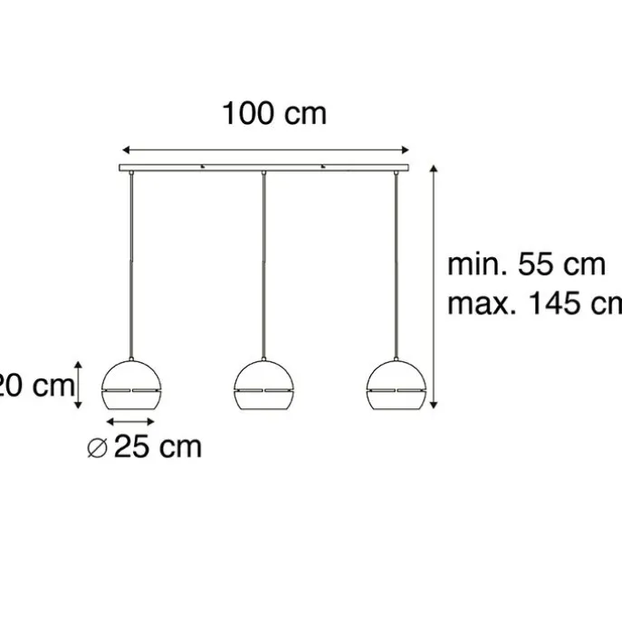 Design Hängelampe schwarz mit goldenem Interieur 3 Leuchten - Buell