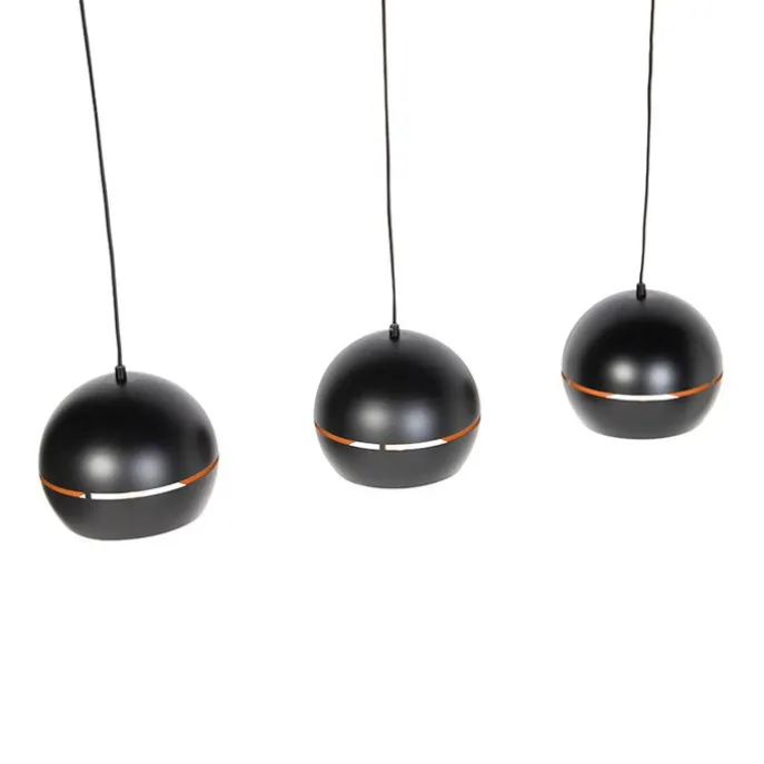 Design Hängelampe schwarz mit goldenem Interieur 3 Leuchten - Buell