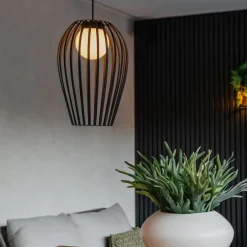 Design Pendelleuchte schwarz mit Opal IP44 - Angela