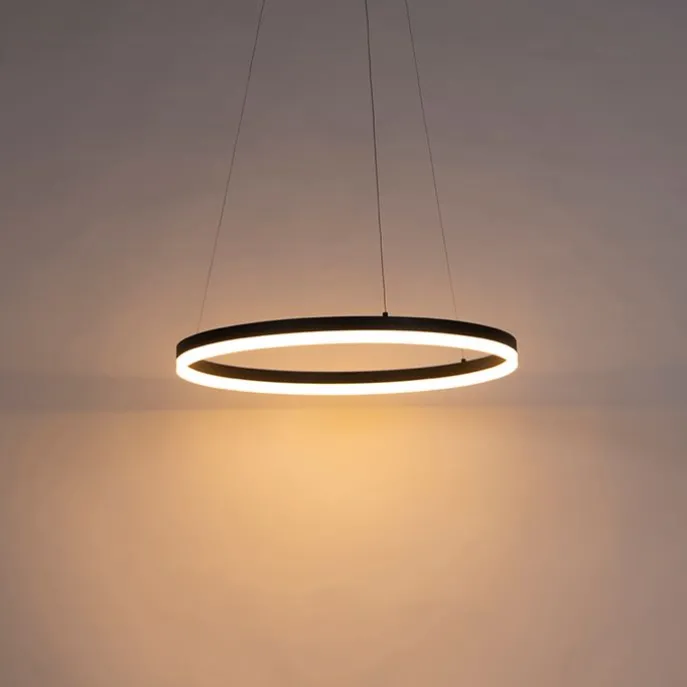 Design Ring-Pendelleuchte Schwarz 60cm inkl. LED und Dimmer - Anello