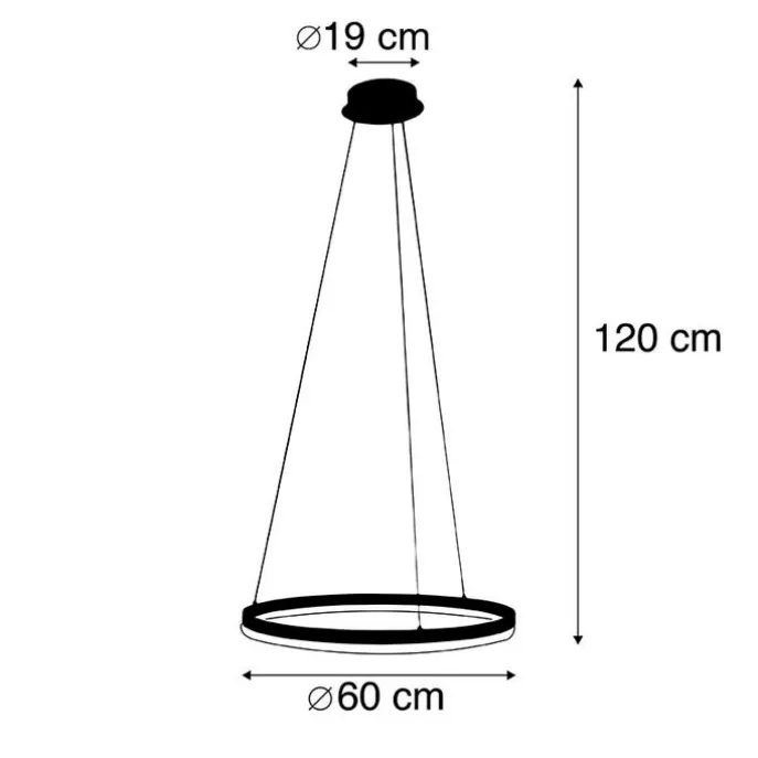 Design Ring-Pendelleuchte Schwarz 60cm inkl. LED und Dimmer - Anello