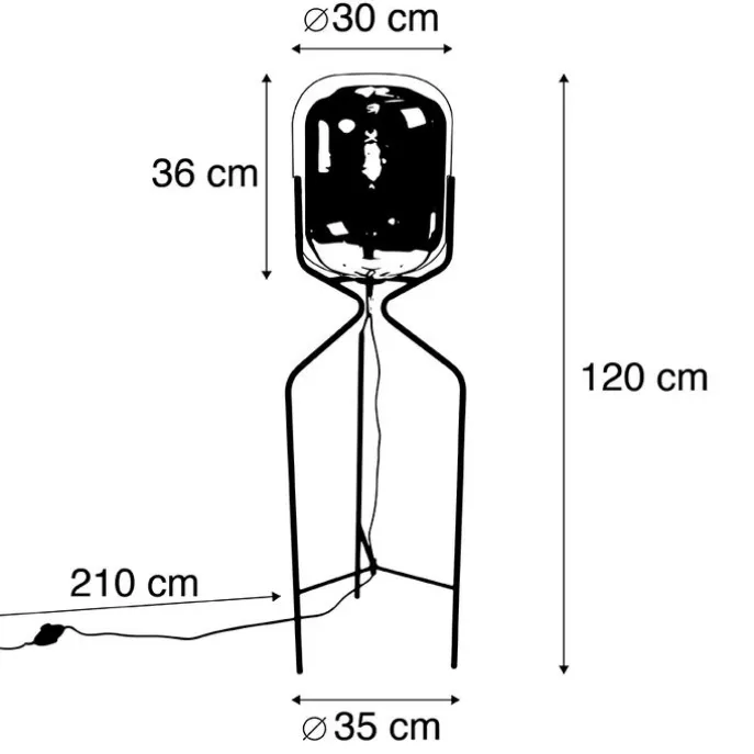 Design Stehlampe schwarz mit Rauchglas - Bliss