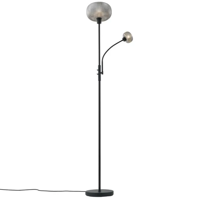 Design Stehlampe Schwarz mit Rauchglas 2-Lichter - Brianna