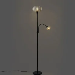 Design Stehlampe Schwarz mit Rauchglas 2-Lichter - Brianna