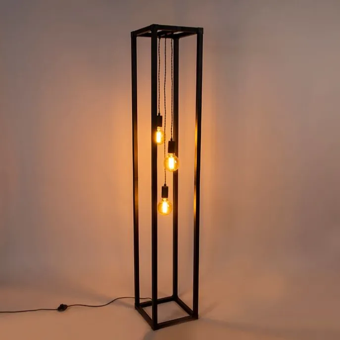 Design Stehleuchte schwarz 3-Licht - Käfig
