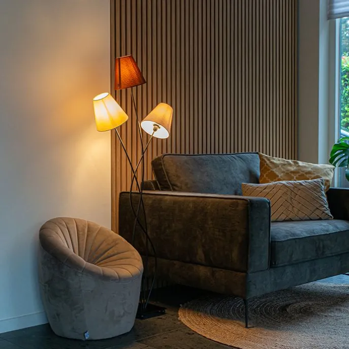 Design Stehleuchte schwarz mit Stoffschirm 3-flammig - Melis