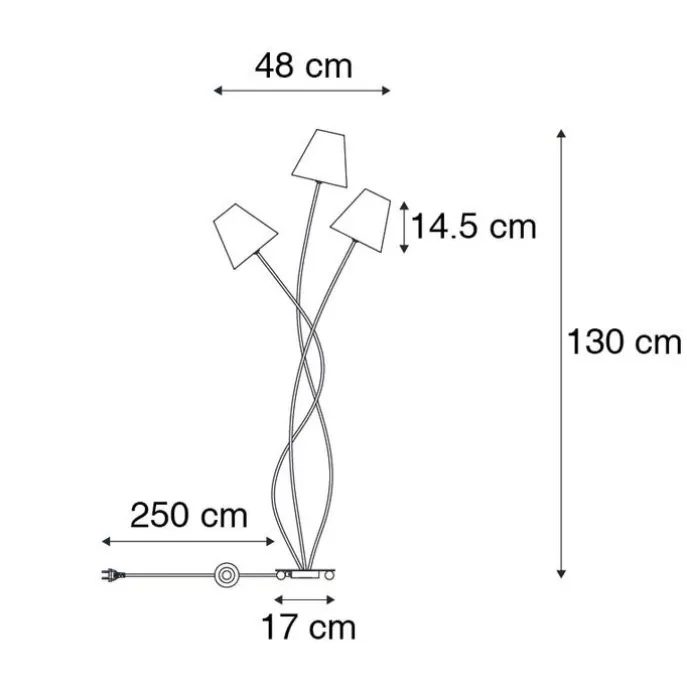 Design Stehleuchte schwarz mit Stoffschirm 3-flammig - Melis