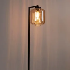 Design Stehleuchte schwarz mit Braunglas - Qara