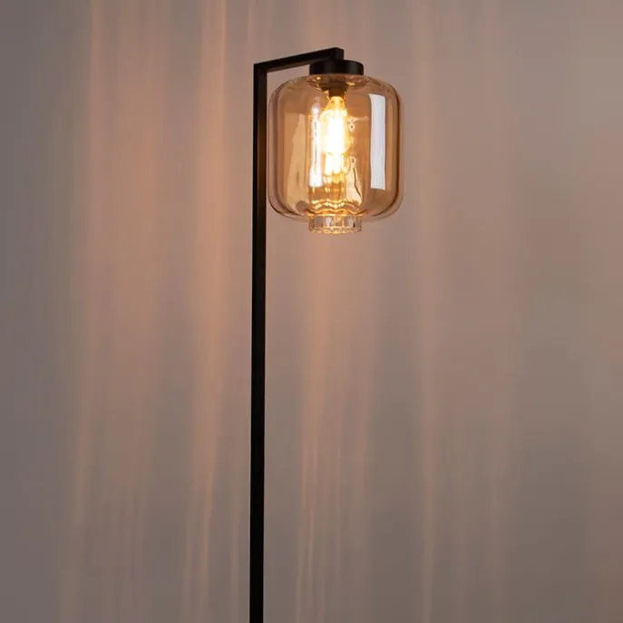 Design Stehleuchte schwarz mit Braunglas - Qara