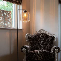 Design Stehleuchte schwarz mit Braunglas - Qara