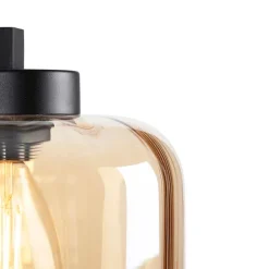 Design Stehleuchte schwarz mit Braunglas - Qara