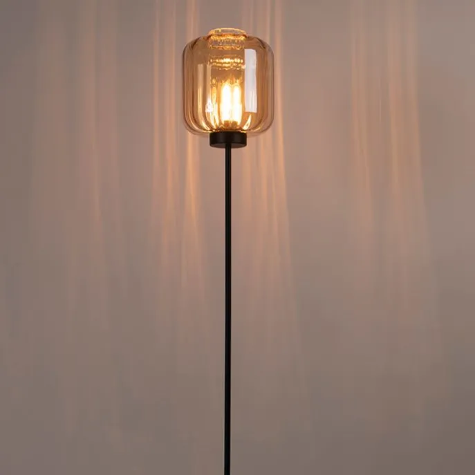 Design Stehleuchte schwarz mit Braunglas - Qara