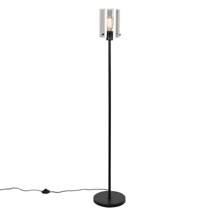 Design Stehleuchte schwarz mit Rauchglas - Kuppel