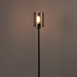 Design Stehleuchte schwarz mit Rauchglas - Kuppel