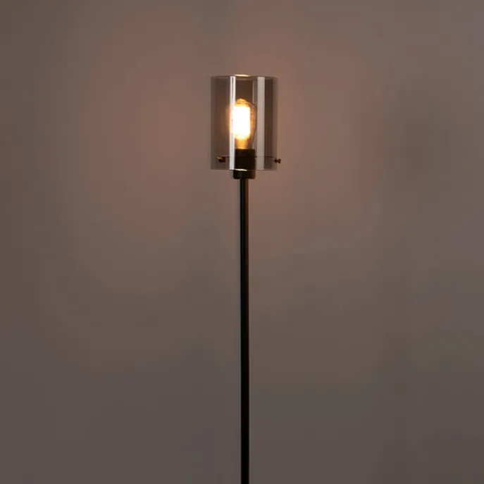 Design Stehleuchte schwarz mit Rauchglas - Kuppel