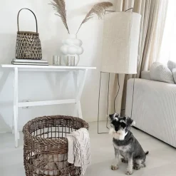 Design Stehleuchte Stahl mit beigem Leinenschirm - Reichhaltig