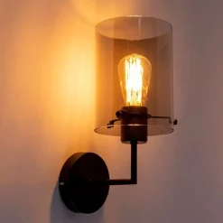 Design Wandleuchte schwarz mit Rauchglas - Kuppel