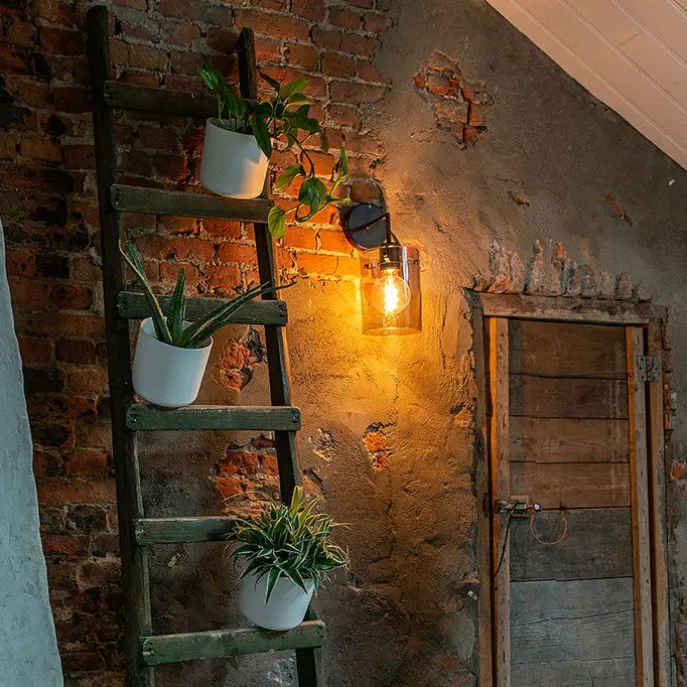 Design Wandleuchte schwarz mit Rauchglas - Kuppel