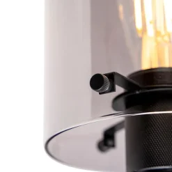Design Wandleuchte schwarz mit Rauchglas - Kuppel