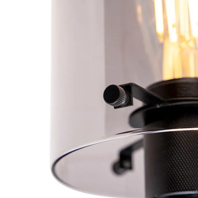 Design Wandleuchte schwarz mit Rauchglas - Kuppel