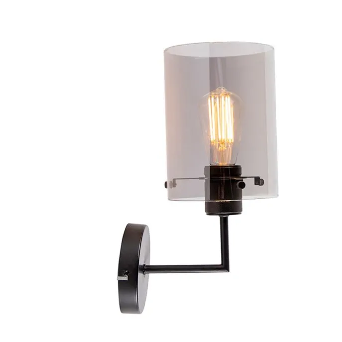 Design Wandleuchte schwarz mit Rauchglas - Kuppel