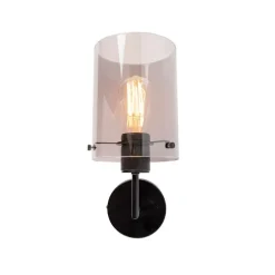 Design Wandleuchte schwarz mit Rauchglas - Kuppel