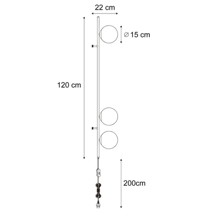 Design Wandleuchte Schwarz mit Mattglas 3-flammig - Vertical
