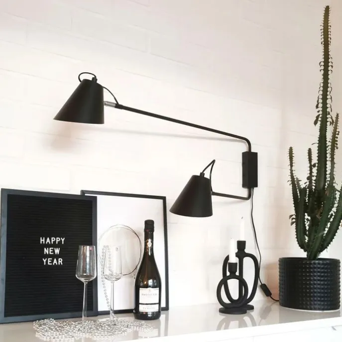 Design Wandleuchte schwarz 2-Licht einstellbar - Lune