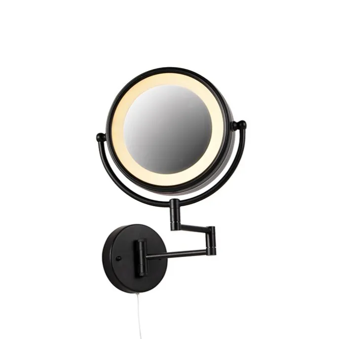 Design Wandspiegel schwarz inkl. LED verstellbar IP44 mit Zugschnur - Vicino