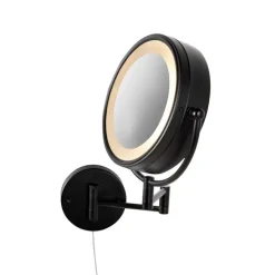 Design Wandspiegel schwarz inkl. LED verstellbar IP44 mit Zugschnur - Vicino