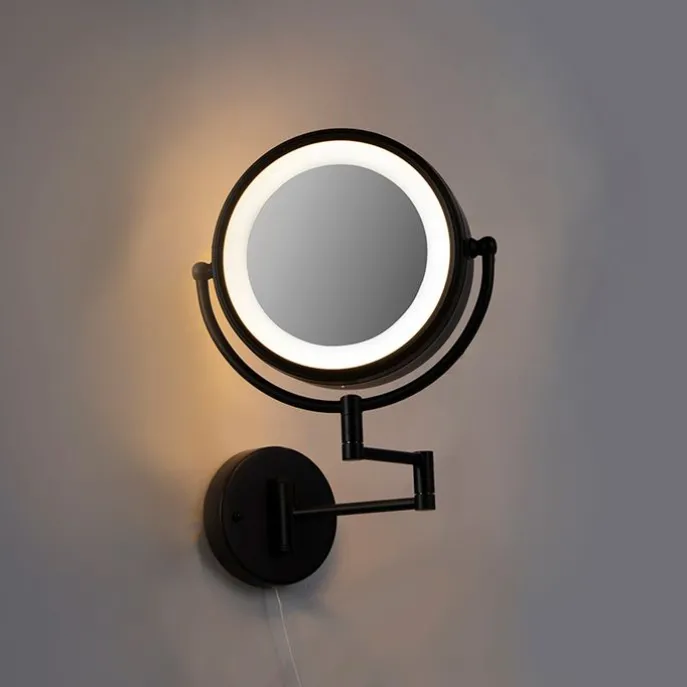 Design Wandspiegel schwarz inkl. LED verstellbar IP44 mit Zugschnur - Vicino