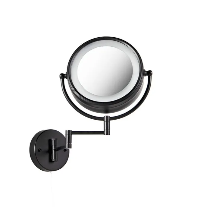 Design Wandspiegel schwarz inkl. LED verstellbar IP44 mit Zugschnur - Vicino