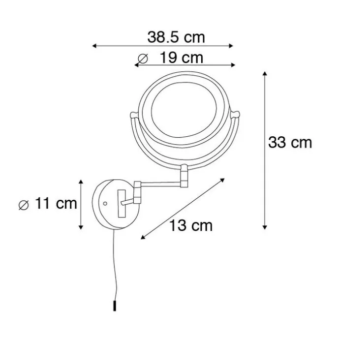 Design Wandspiegel schwarz inkl. LED verstellbar IP44 mit Zugschnur - Vicino