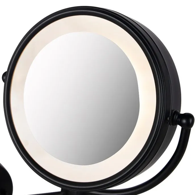 Design Wandspiegel schwarz inkl. LED verstellbar IP44 mit Zugschnur - Vicino