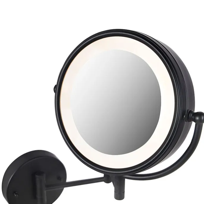 Design Wandspiegel schwarz inkl. LED verstellbar IP44 mit Zugschnur - Vicino